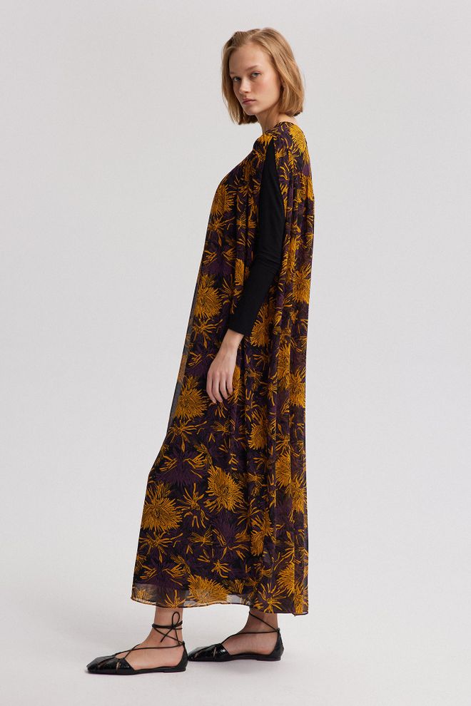 Touche Prive Yellow Boho Floral Maxi Dress With Long Sleeves Wholesale Clothing Work