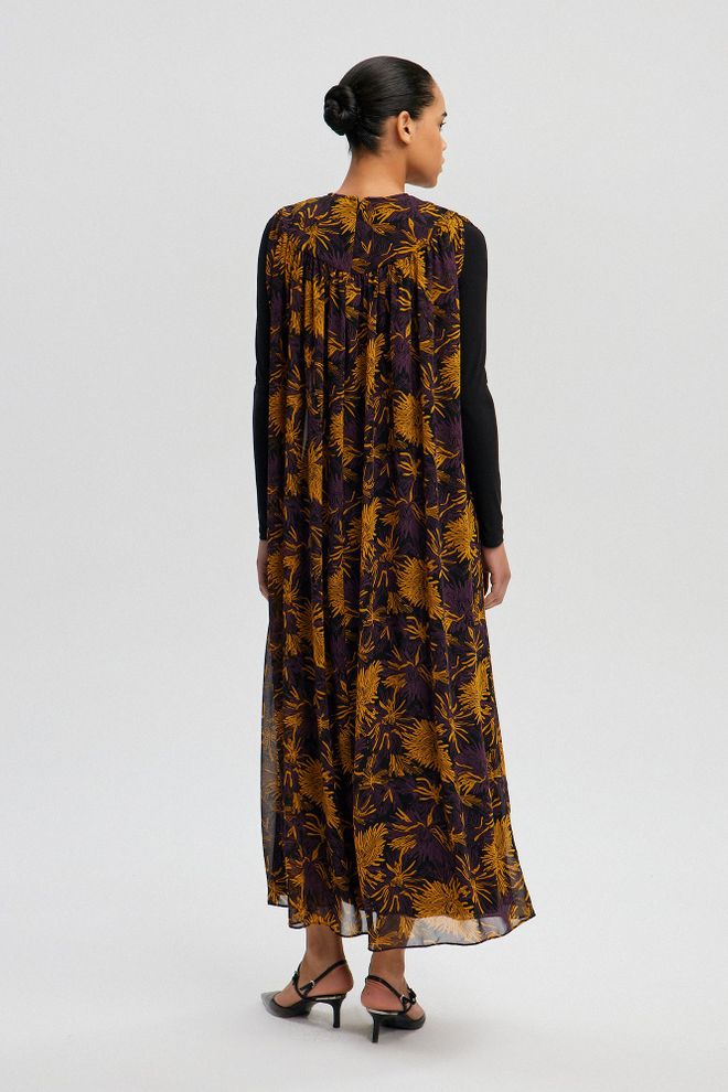 Touche Prive Yellow Boho Floral Maxi Dress With Long Sleeves Wholesale Clothing Vintage