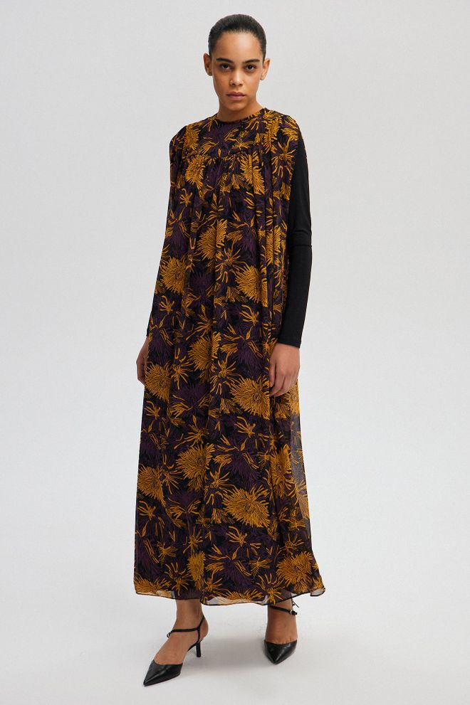 Touche Prive Yellow Boho Floral Maxi Dress With Long Sleeves Wholesale Clothing Formal