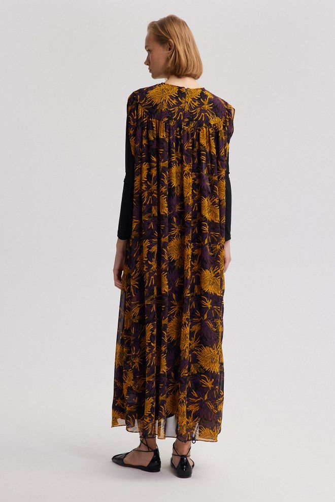 Touche Prive Yellow Boho Floral Maxi Dress With Long Sleeves Wholesale Clothing Winter