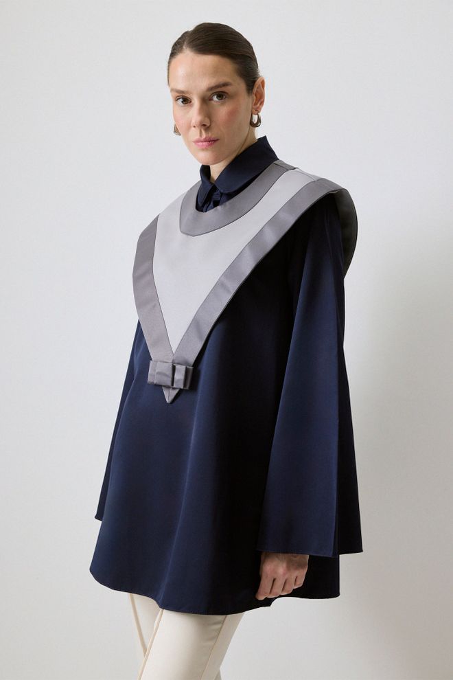 Touche Prive Blu Navy Collo Alto Formale Tunica Abbigliamento all'ingrosso Modesto