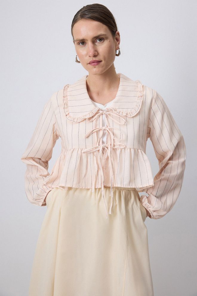 Touche Prive Бежевый Повседневный В Полоску Верхняя Рубашка Куртка Оптовая продажа одежды Повседневный