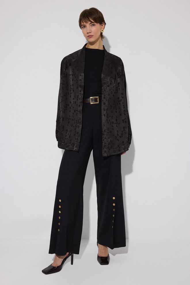 Touche Prive Black Kimono With Animal Print And Shawl Collar Wholesale Clothing Spring