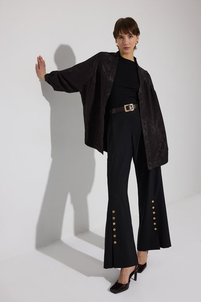 Touche Prive Kimono Negro Con Estampado Animal Y Cuello Chal Ropa al por mayor Casual