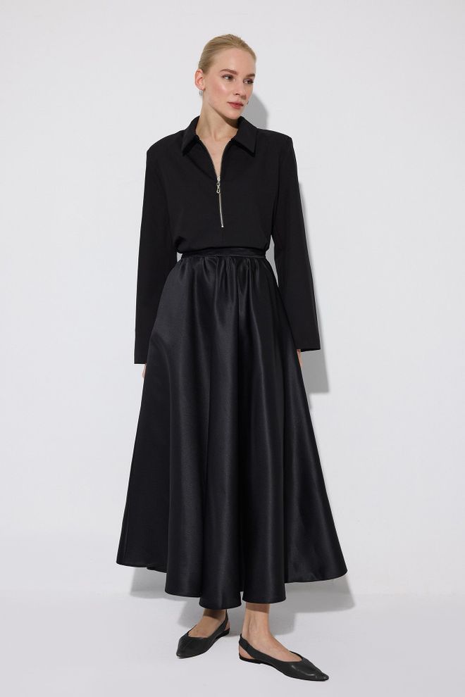 Touche Prive Falda Larga Acampanada Negra Elegante De Cintura Alta Ropa al por mayor Modesto