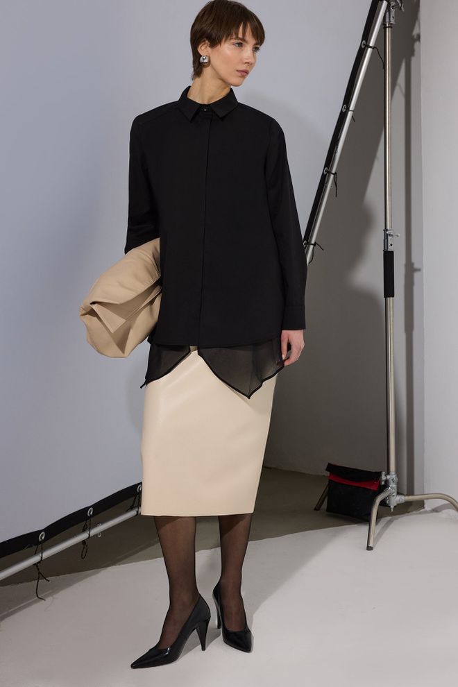 Touche Prive Chemise Noire Élégante Formelle Décontractée Vêtements en gros Décontracté