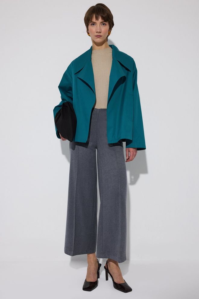 Touche Prive Szare Spodnie Palazzo Z Wysokim Stanem I Szeroką Nogawką Hurtowa sprzedaż odzieży 1