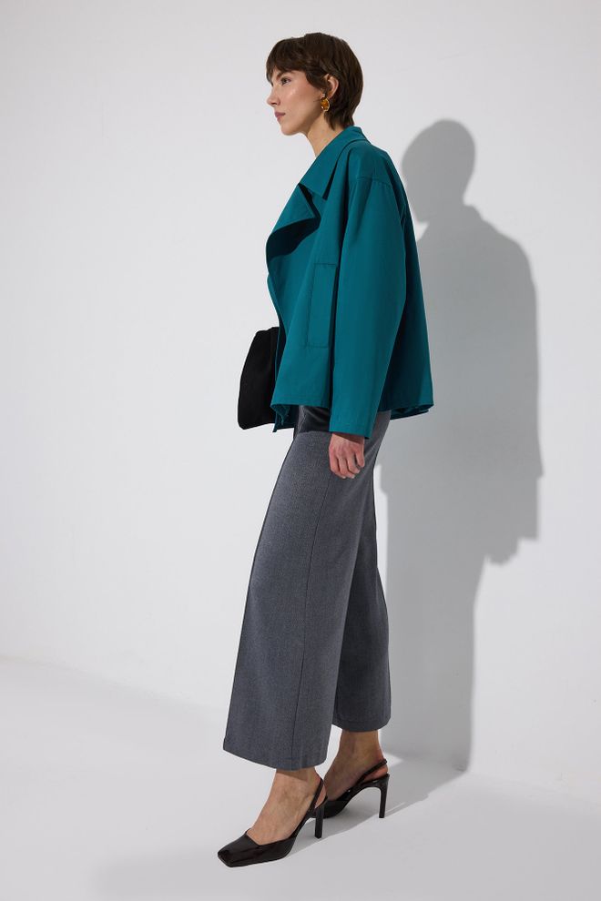 Touche Prive Szare Spodnie Palazzo Z Wysokim Stanem I Szeroką Nogawką Hurtowa sprzedaż odzieży Casual