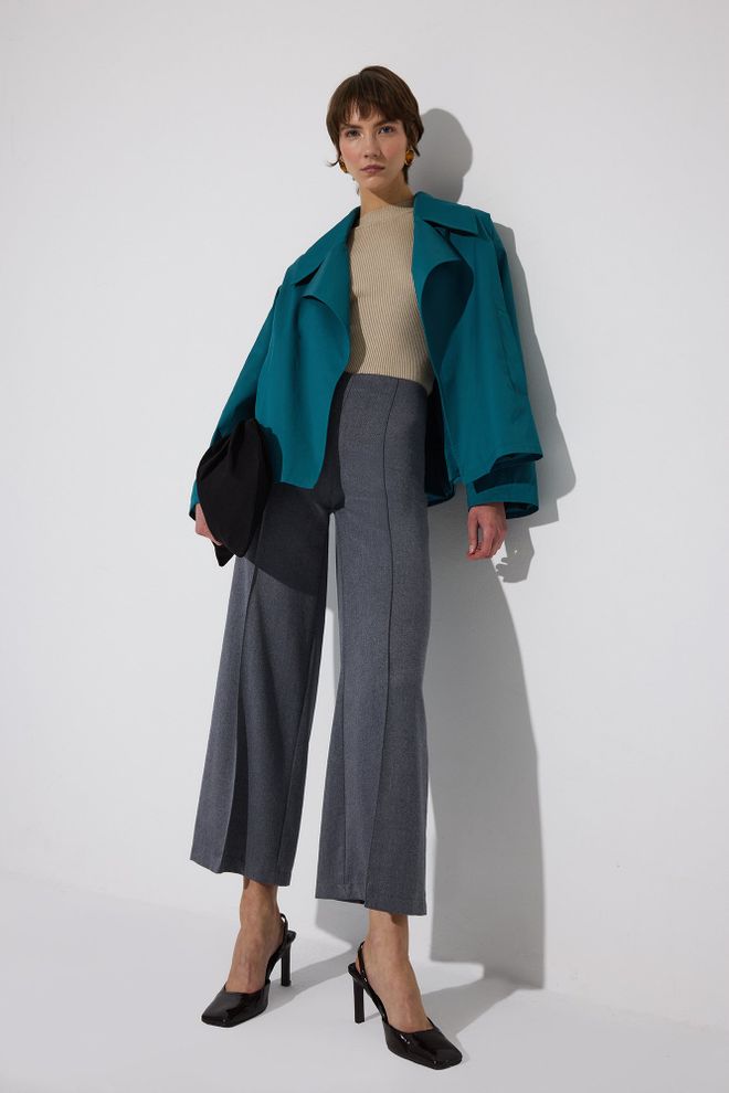 Touche Prive Szare Spodnie Palazzo Z Wysokim Stanem I Szeroką Nogawką Hurtowa sprzedaż odzieży Formalny