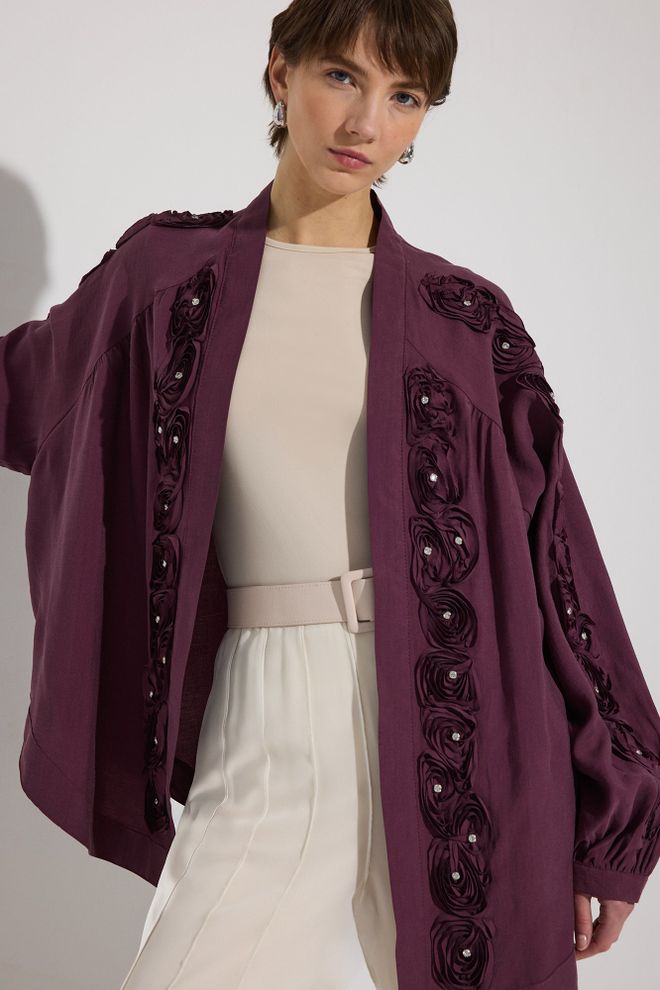 Touche Prive Kimono Rojo Clarete Con Estampado Floral Y Corte Oversize Ropa al por mayor Casual