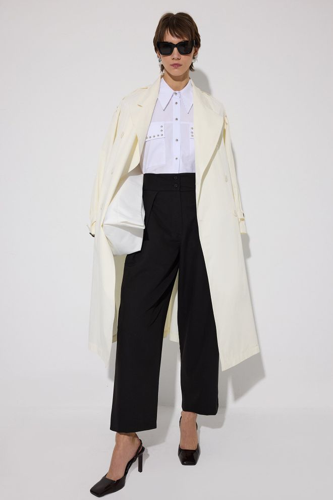 Touche Prive Black Palazzo Pants With High Waist And Buttoned Closure Wholesale Clothing Casual