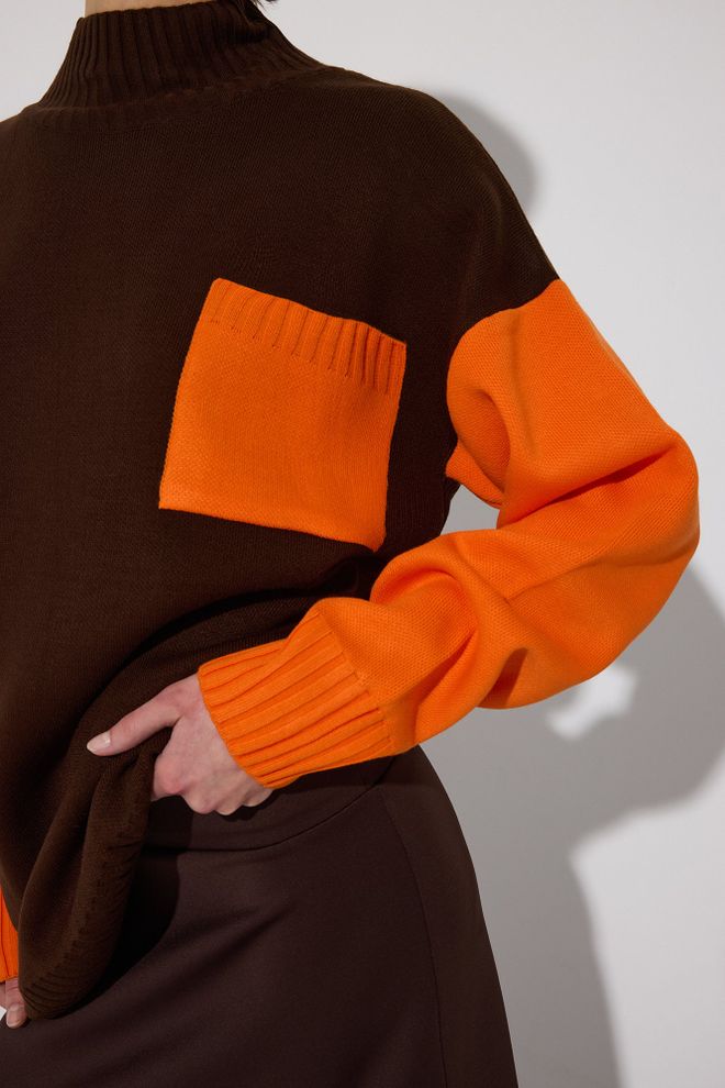 Touche Prive Brown Tunic With Color Block Oversized Fit Wholesale Clothing Fall