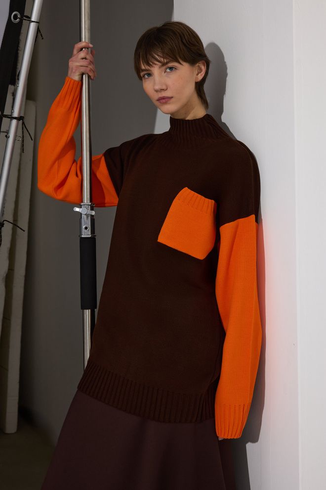 Touche Prive Brown Tunic With Color Block Oversized Fit Wholesale Clothing 1