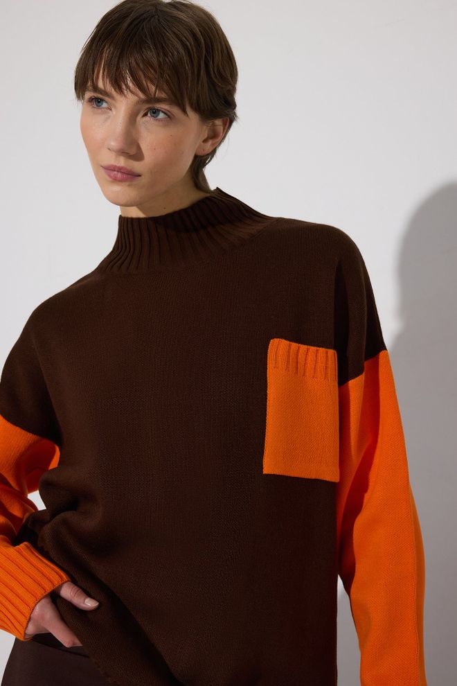 Touche Prive Brown Tunic With Color Block Oversized Fit Wholesale Clothing Lounge