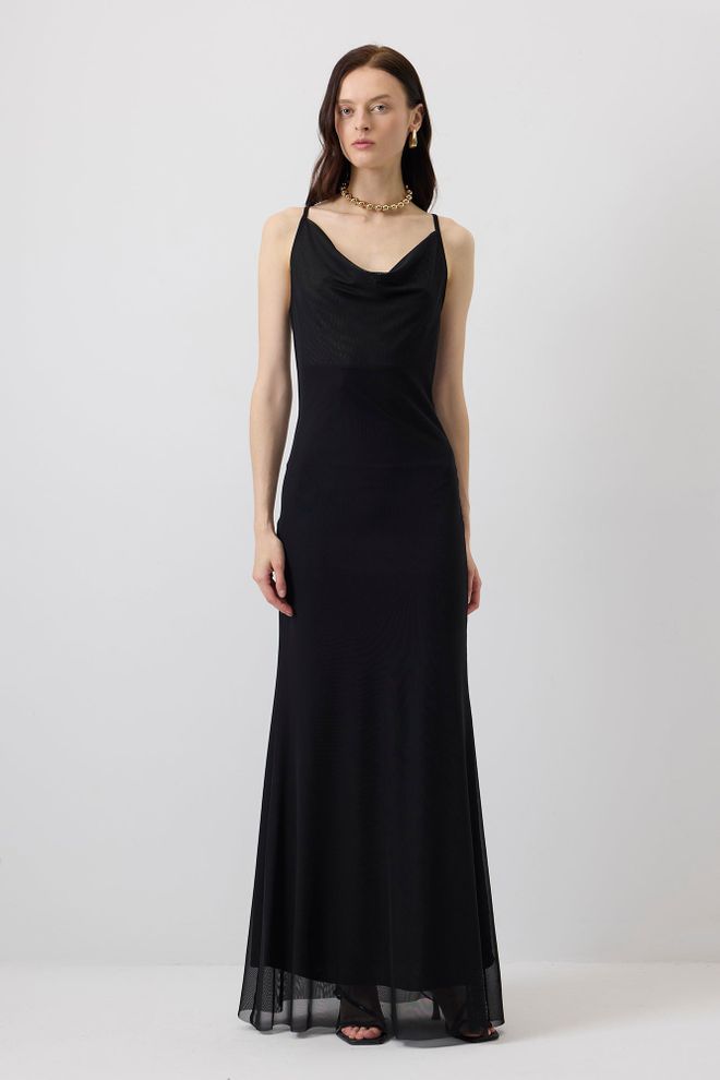 Touche Prive Vestito Sottoveste Nero Elegante Con Collo A Cappuccio Abbigliamento all'ingrosso Sexy