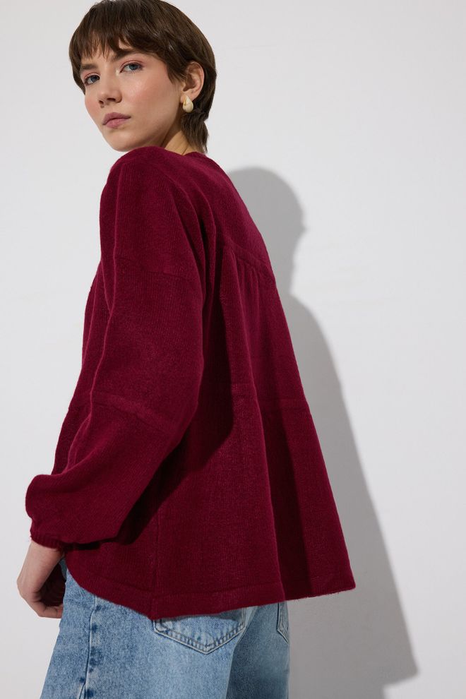 Touche Prive Claret Red Sweater With Oversized Fit And Round Neck Wholesale Clothing Lounge