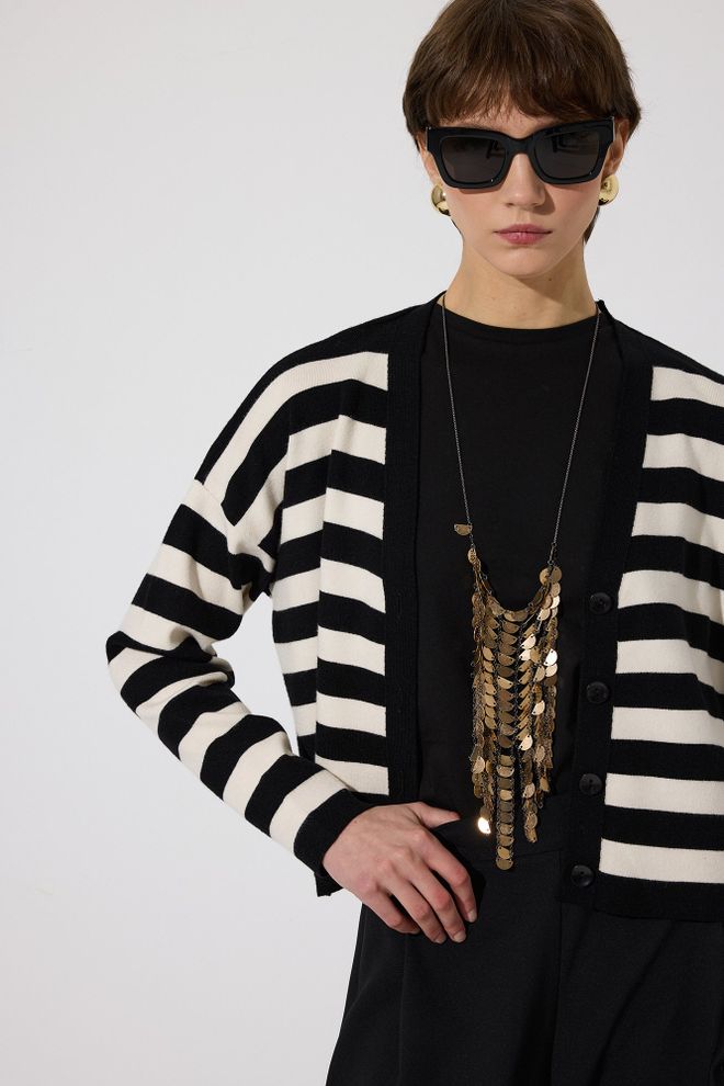 Touche Prive Gilet Noir À Rayures Coupe Régulière Col En V Vêtements en gros Printemps