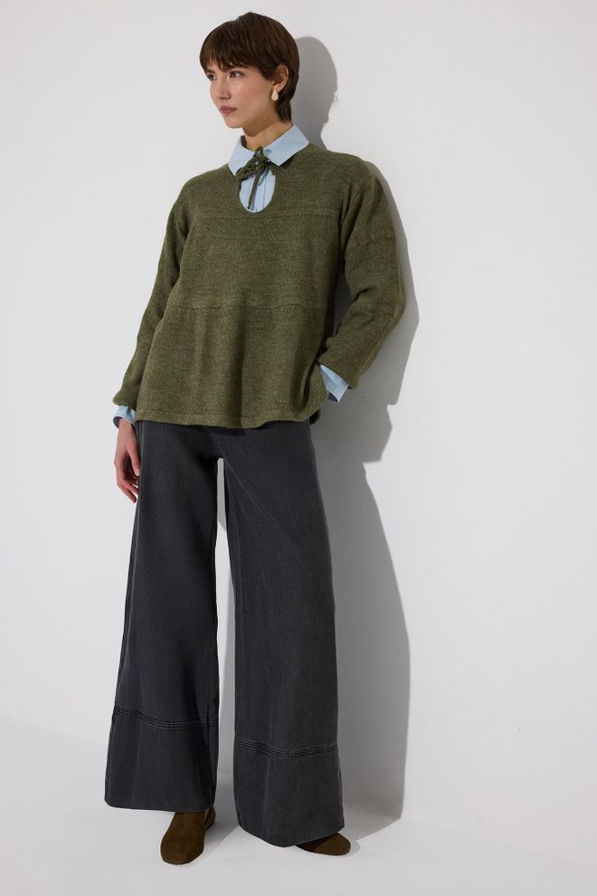 Touche Prive سترة خضراء مقاس كبير برقبة مستديرة ملابس بالجملة غير رسمي