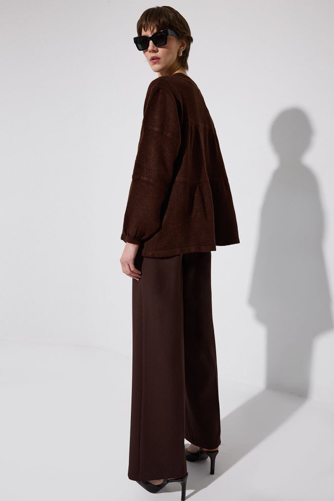 Touche Prive سترة بني مقاس كبير مع رقبة ثقب المفتاح ملابس بالجملة غير رسمي