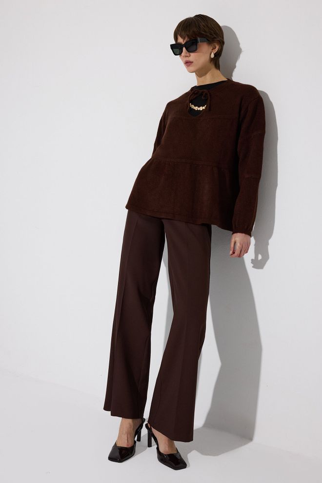 Touche Prive Brown Oversized Fit Sweater With Keyhole Neck Wholesale Clothing Lounge