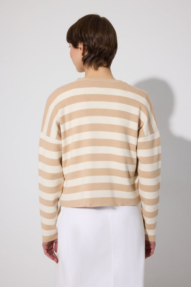 Touche Prive Beige Striped Casual Cardigan Wholesale Clothing Vintage