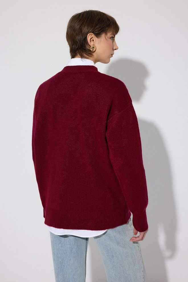 Touche Prive Claret Red Sweater With Plaid Oversized Fit Wholesale Clothing Spring