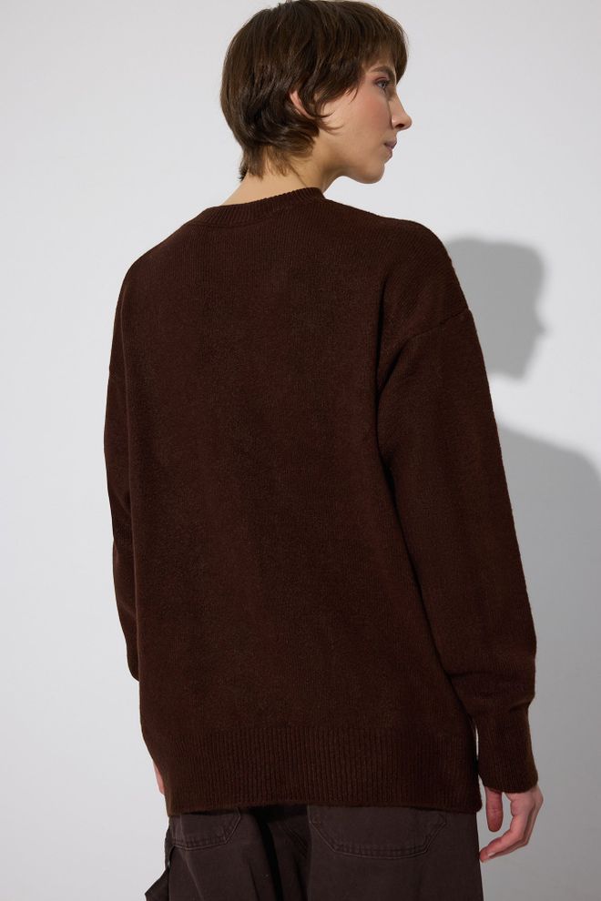 Touche Prive Brown Plaid Oversized Fit Crew Neck Sweater Wholesale Clothing Fall