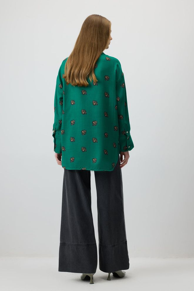 Touche Prive Camisa Verde Oversized Com Estampa Floral E Botões Roupas por atacado Modesto