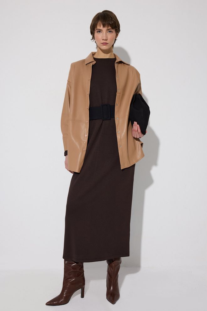 Touche Prive Khaki Oversized Casual Shirt With Notched Neck Wholesale Clothing 1