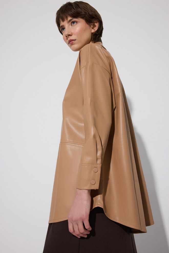 Touche Prive Khaki Oversized Casual Shirt With Notched Neck Wholesale Clothing Vintage