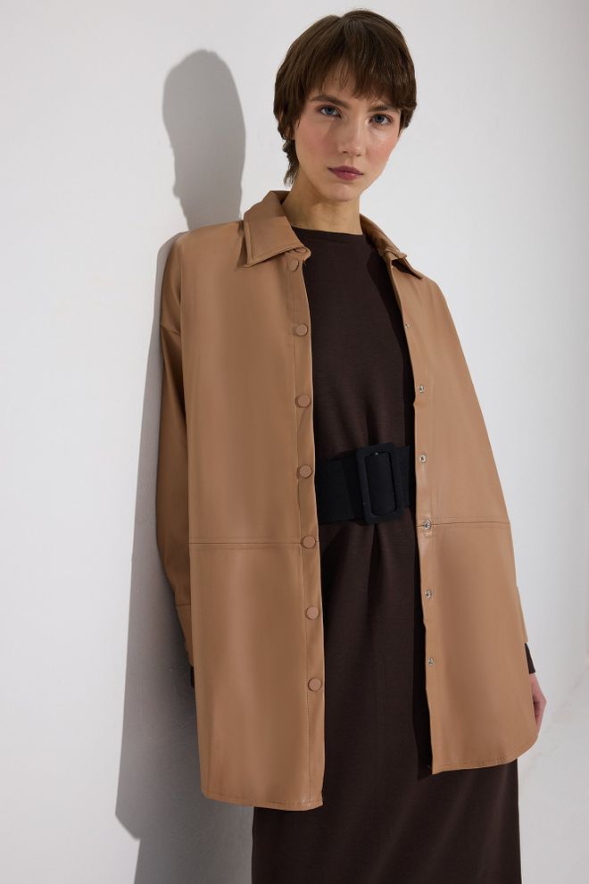 Touche Prive Khaki Oversized Casual Shirt With Notched Neck Wholesale Clothing Lounge