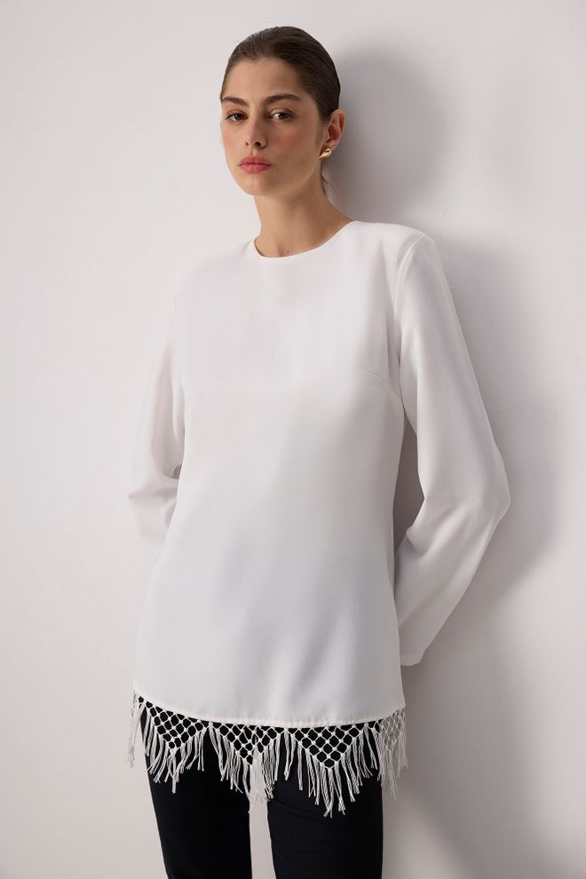 Touche Prive Бела Елегантна Туника Са Зипом И Дугим Рукавима Велепродаја одеће скроман