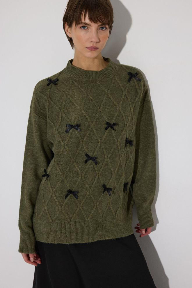 Touche Prive Green Checkered Sweater With Raglan Sleeves Wholesale Clothing Casual