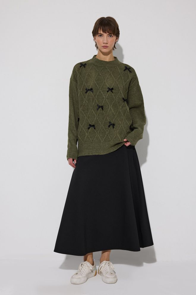 Touche Prive Pull Over Vert À Carreaux Avec Manches Raglan Vêtements en gros Modeste