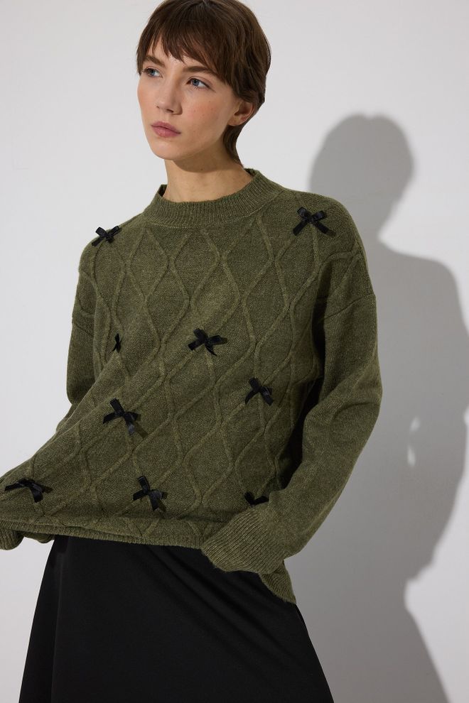 Touche Prive Green Checkered Sweater With Raglan Sleeves Wholesale Clothing 1