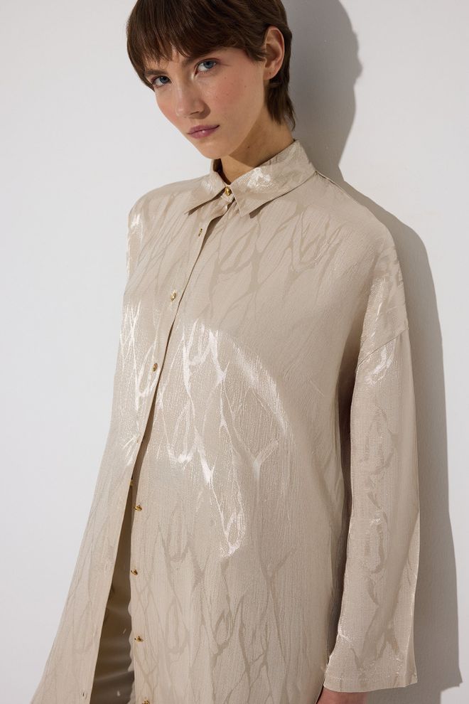 Touche Prive Беж Туника Елегантан Оверсизед Закопчана Велепродаја одеће Неформалан