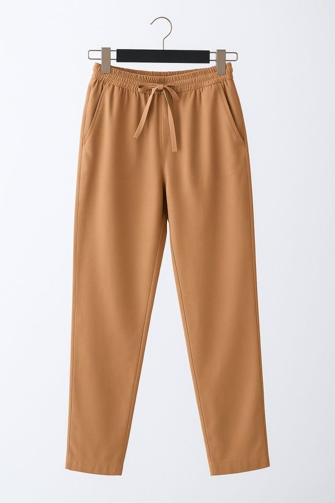 Touche Prive Brown Casual Modest Tapered Pants With Drawstring Wholesale Clothing Modest