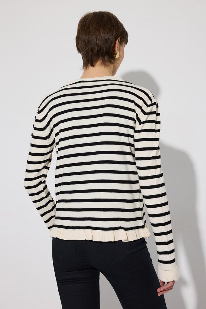 Touche Prive Black Striped Buttoned Cardigan With Ruffle Sleeves Wholesale Clothing Vintage