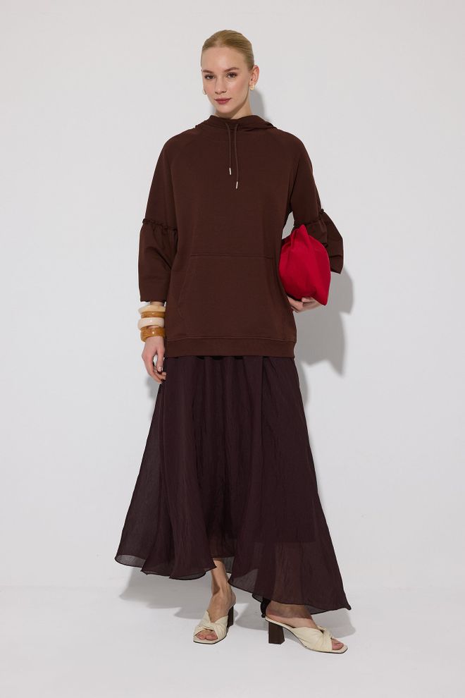 Touche Prive Суичър Кафяво С Качулка И Ръкави Тип Камбана Дрехи на едро Небрежен