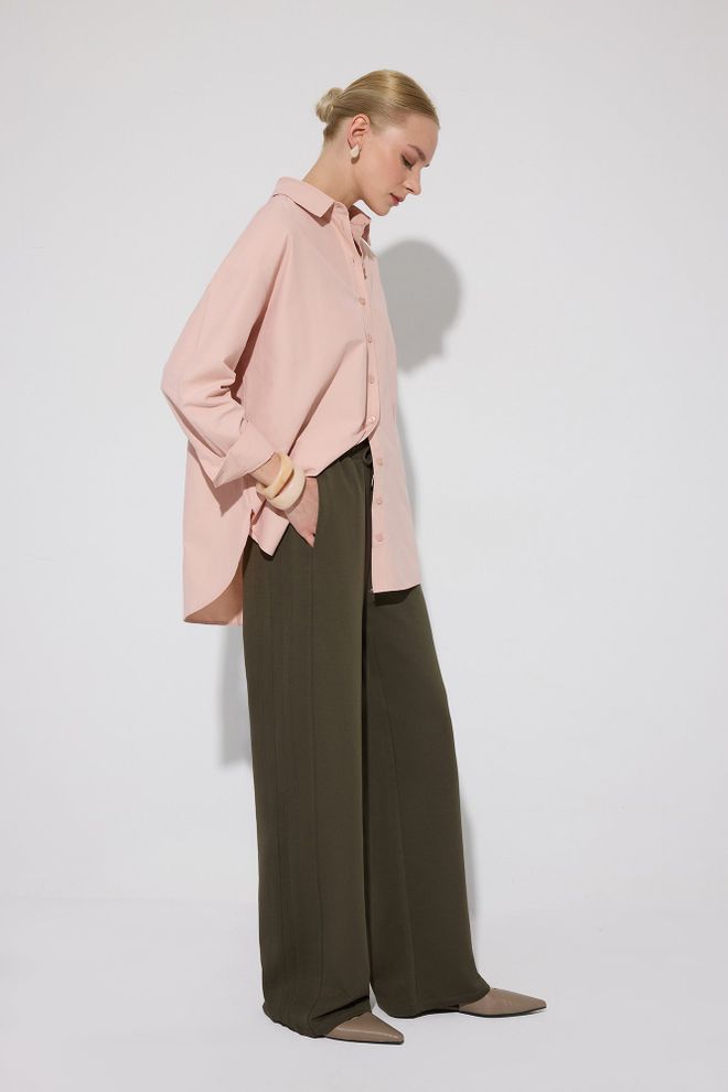 Touche Prive Green Palazzo Pants With Wide Leg And Drawstring Wholesale Clothing Casual