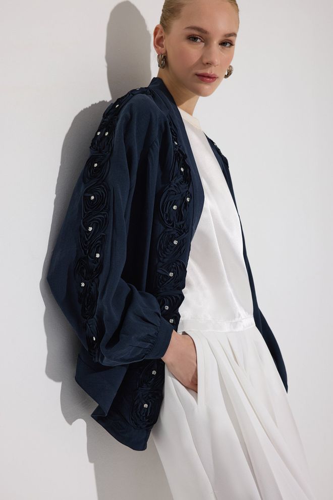 Touche Prive Navy Blue Kimono Oversized Ballon Sleeve Shawl Collar Wholesale Clothing Vintage