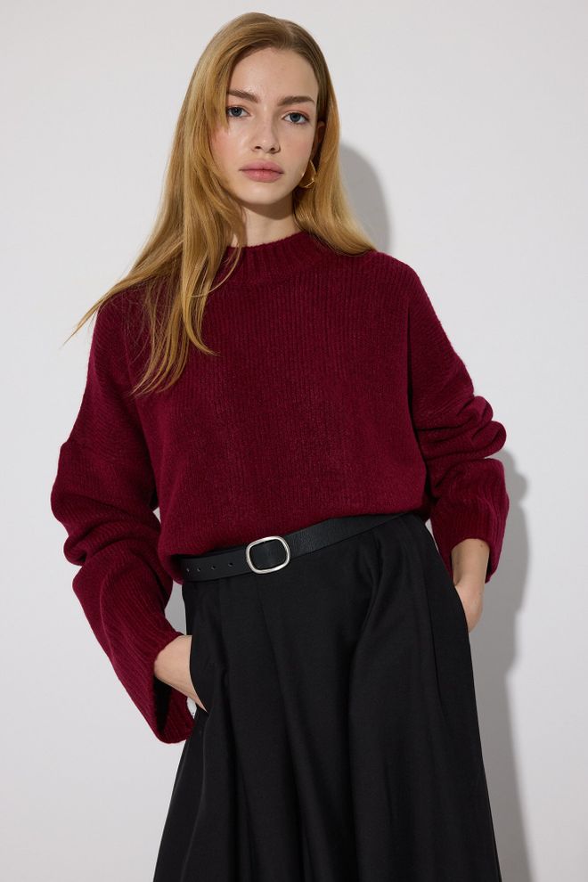 Touche Prive Jersey Rojo Clarete Oversize Con Cuello Alto Ropa al por mayor Casual