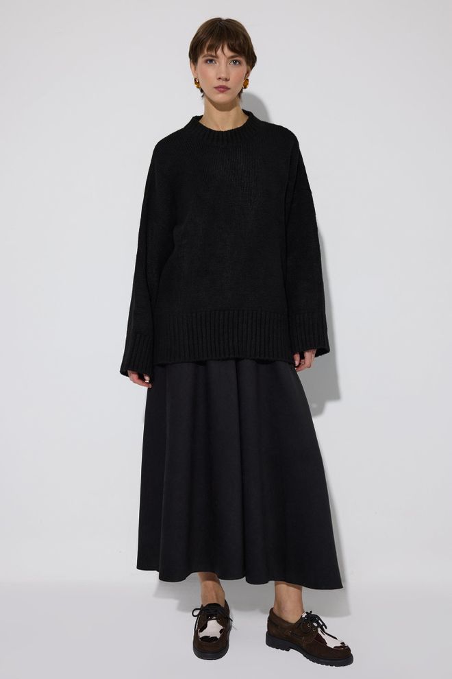 Touche Prive Black Oversized Fit Sweater With Round Neck Wholesale Clothing Casual