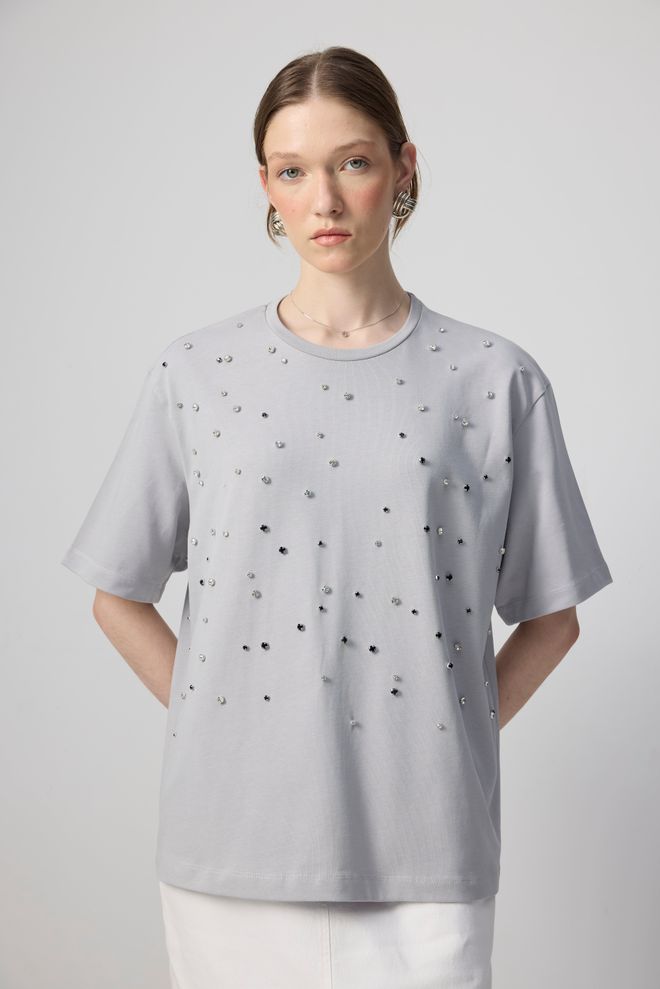 Touche Prive Γκρι Casual Πουκάμισο Σε Μεγάλο Μέγεθος Με Πούλιες Χονδρικό εμπόριο ενδυμάτων Casual