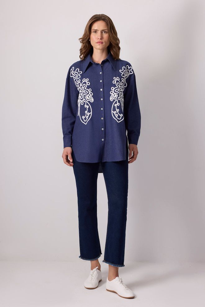 Touche Prive Μπλε Μαρέν Casual Κομψό Πουκάμισο Χονδρικό εμπόριο ενδυμάτων Casual