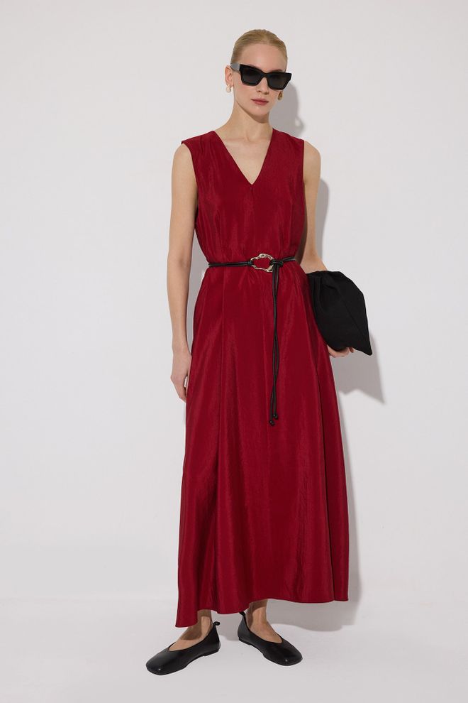 Touche Prive Bordo Zarif A Kesim Maksı Elbise Toptan Giyim 1