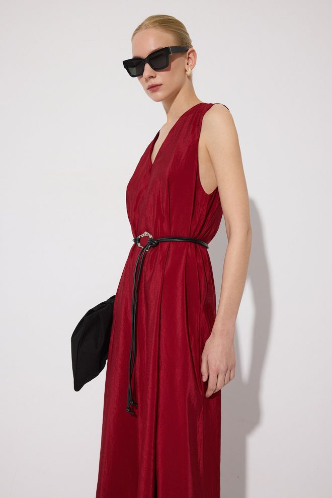 Touche Prive Bordo Zarif A Kesim Maksı Elbise Toptan Giyim Bahar