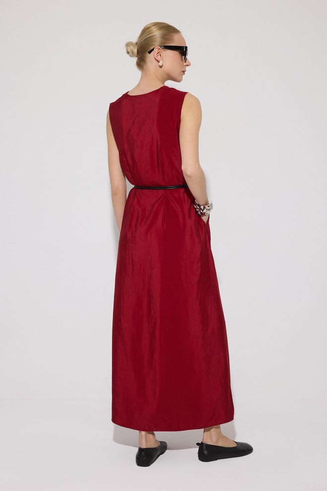 Touche Prive Bordo Zarif A Kesim Maksı Elbise Toptan Giyim 5