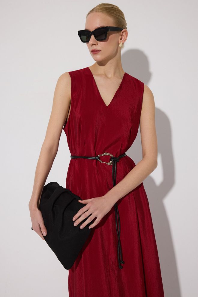 Touche Prive Bordo Zarif A Kesim Maksı Elbise Toptan Giyim İş