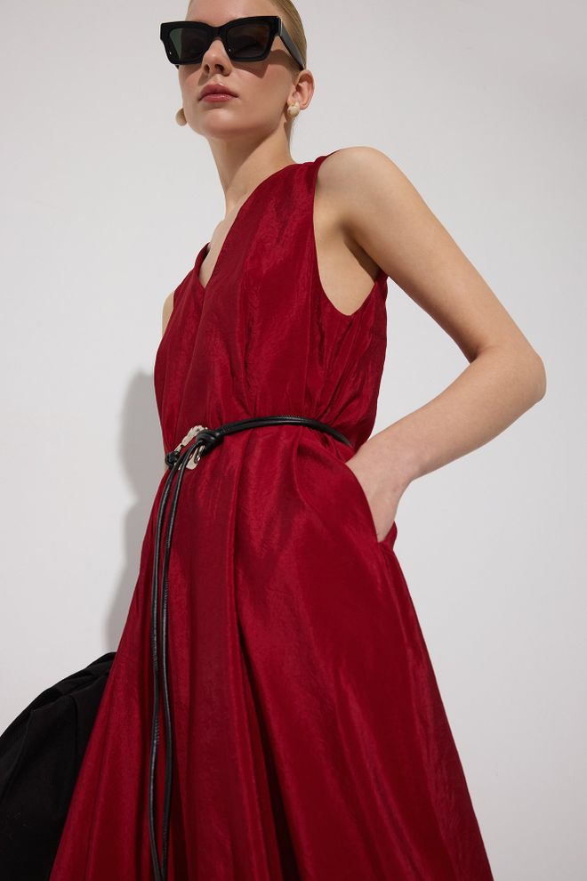 Touche Prive Bordo Zarif A Kesim Maksı Elbise Toptan Giyim Resmi